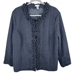 Chico's Black Forget Me Not Textured Crew Neck Hook Closure Lined Jacket Sz XXL